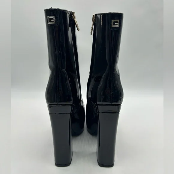 Guess BYRA Women’s Platform Block Heel Ankle Boots Black Patent, Size 6 NWB - Picture 8 of 12
